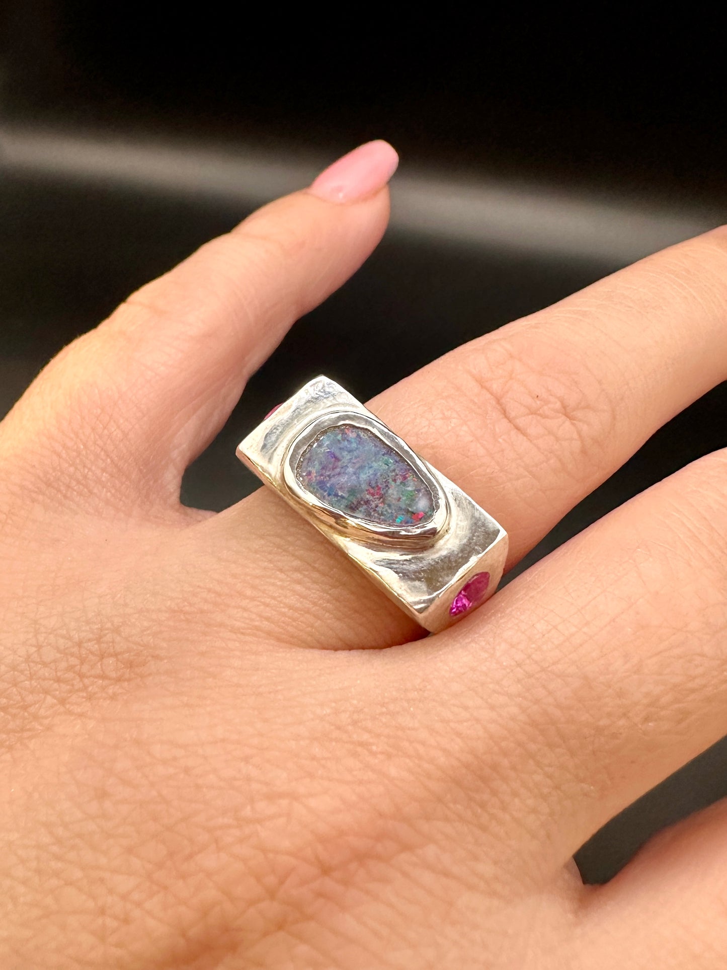 Opal and Ruby signet ring sz 7