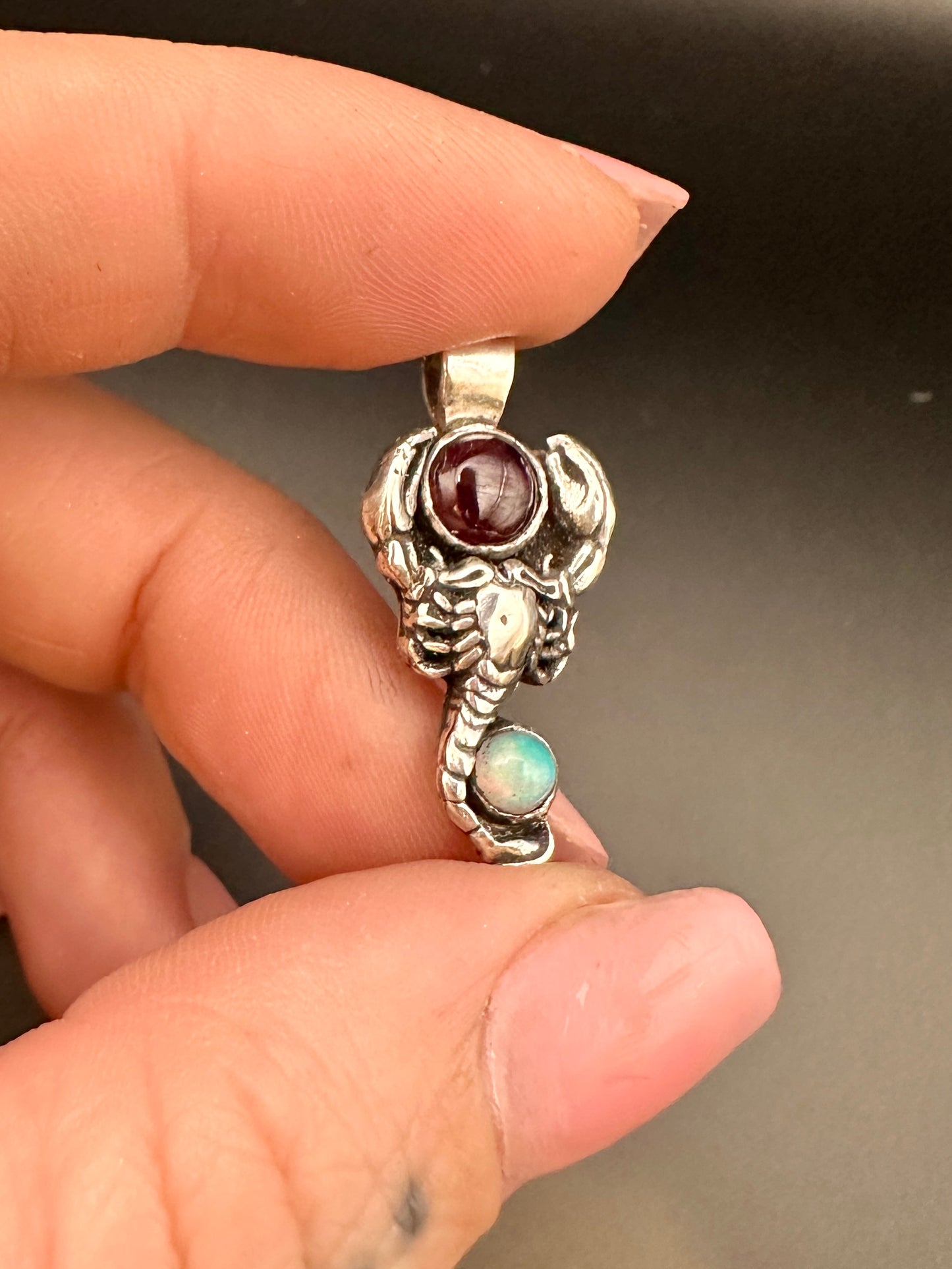 Garnet and opal scorpion necklace