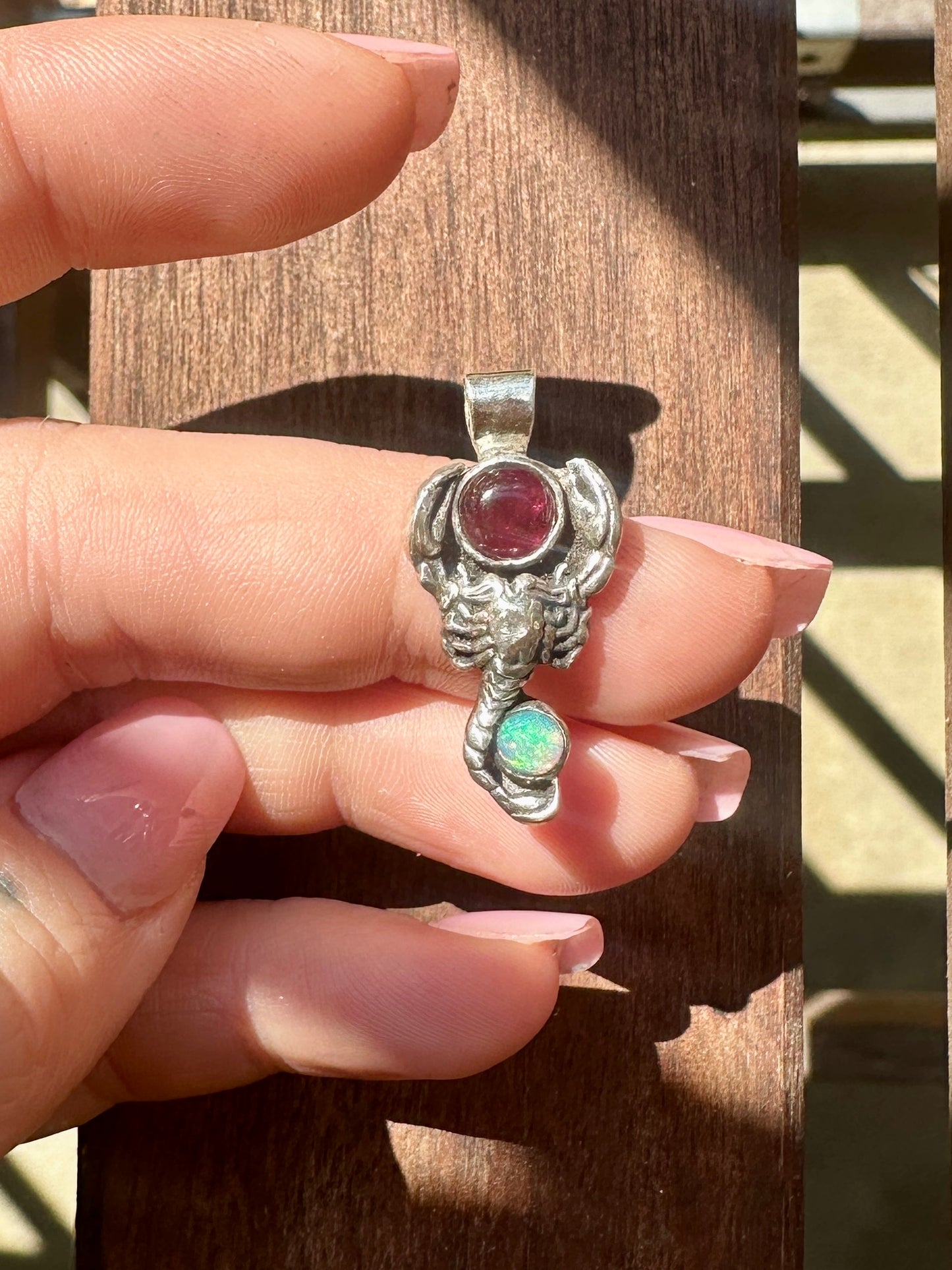 Garnet and opal scorpion necklace