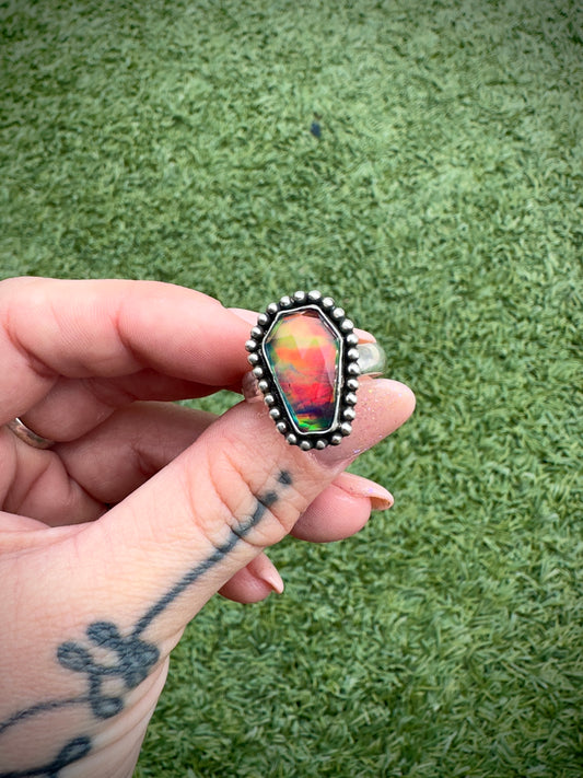 Rainbow coffin ring sz 9