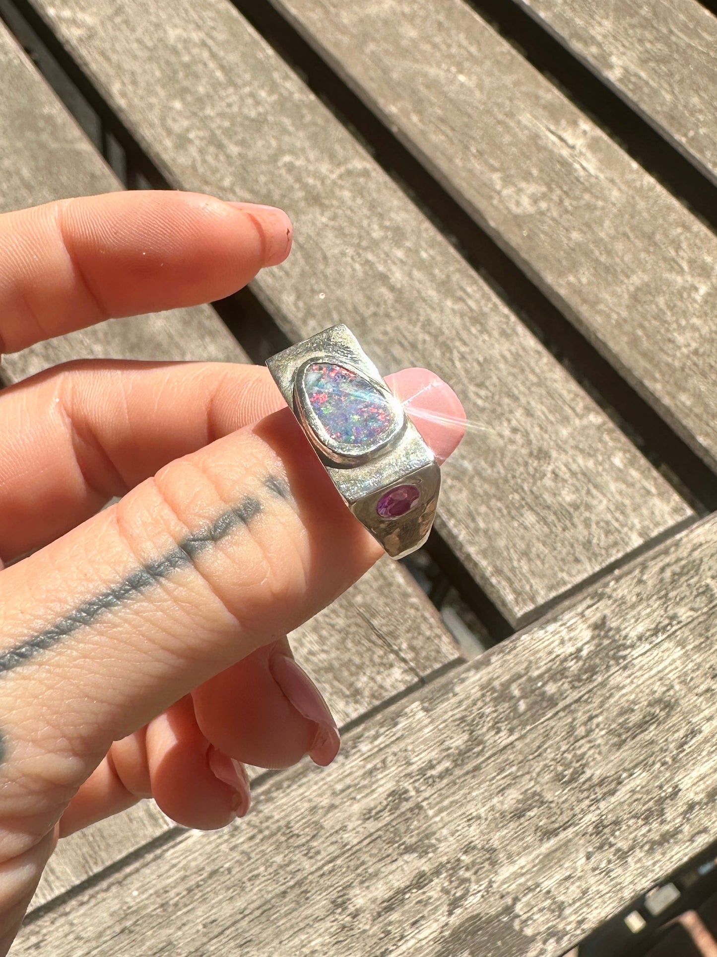 Opal and Ruby signet ring sz 7