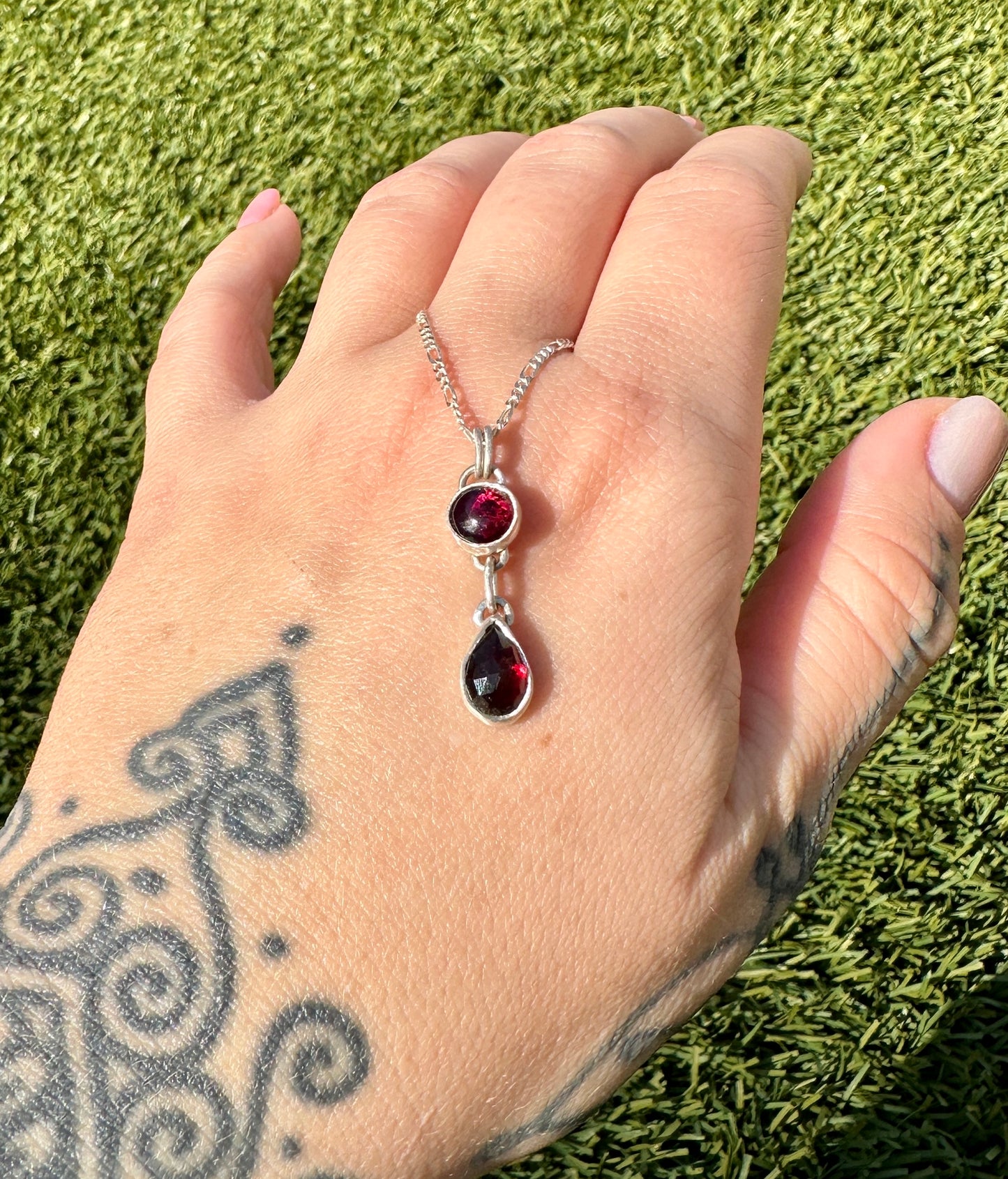 Two stone garnet necklace