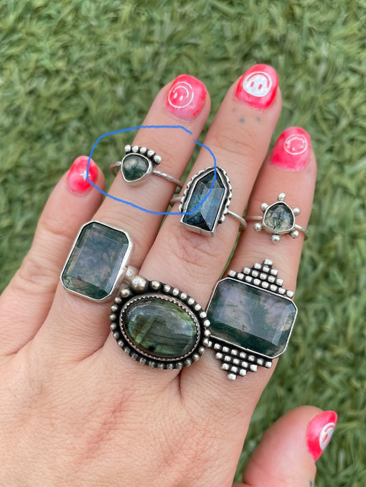 Moss agate crown ring