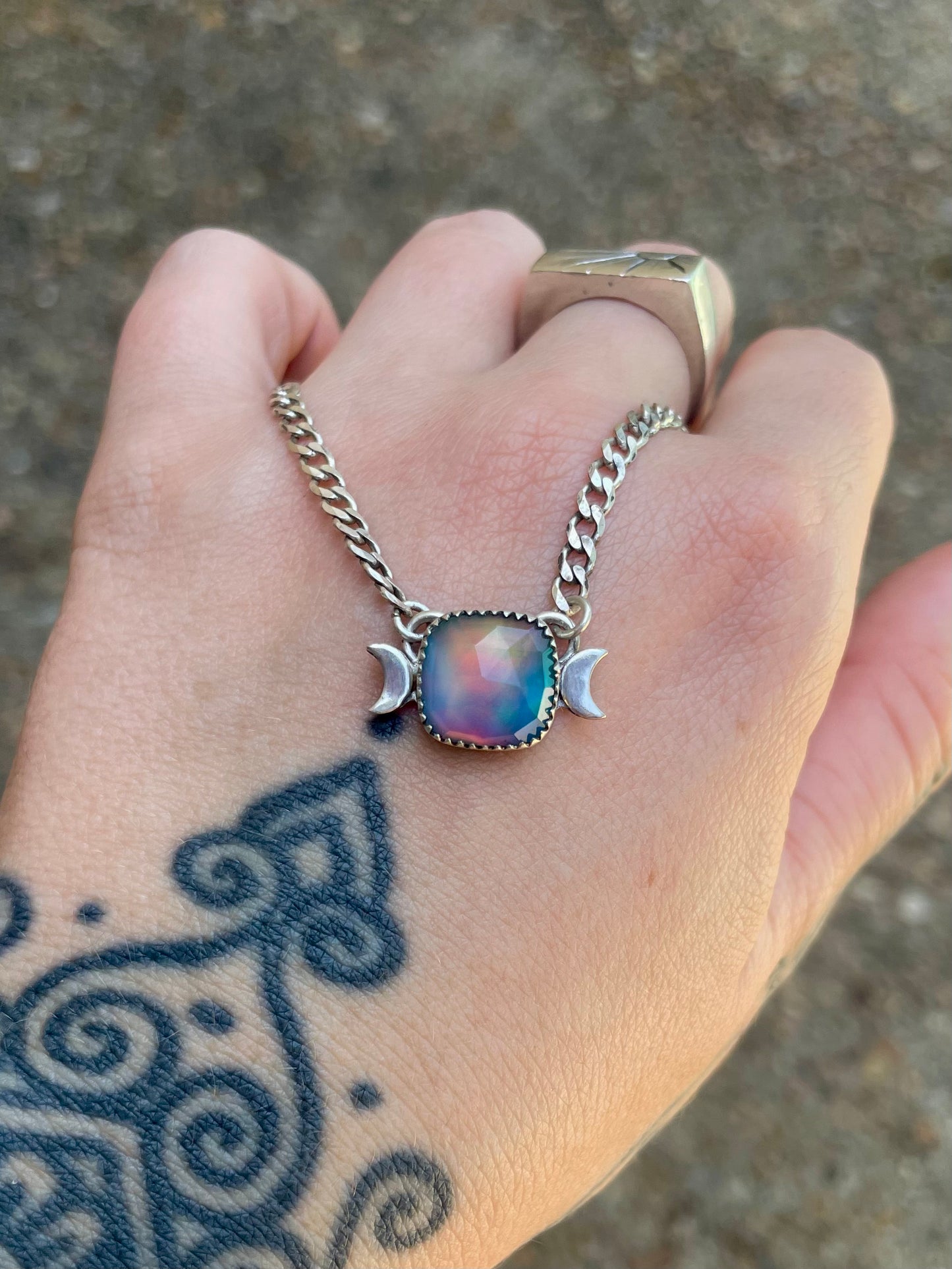 Aura Opal moons necklace