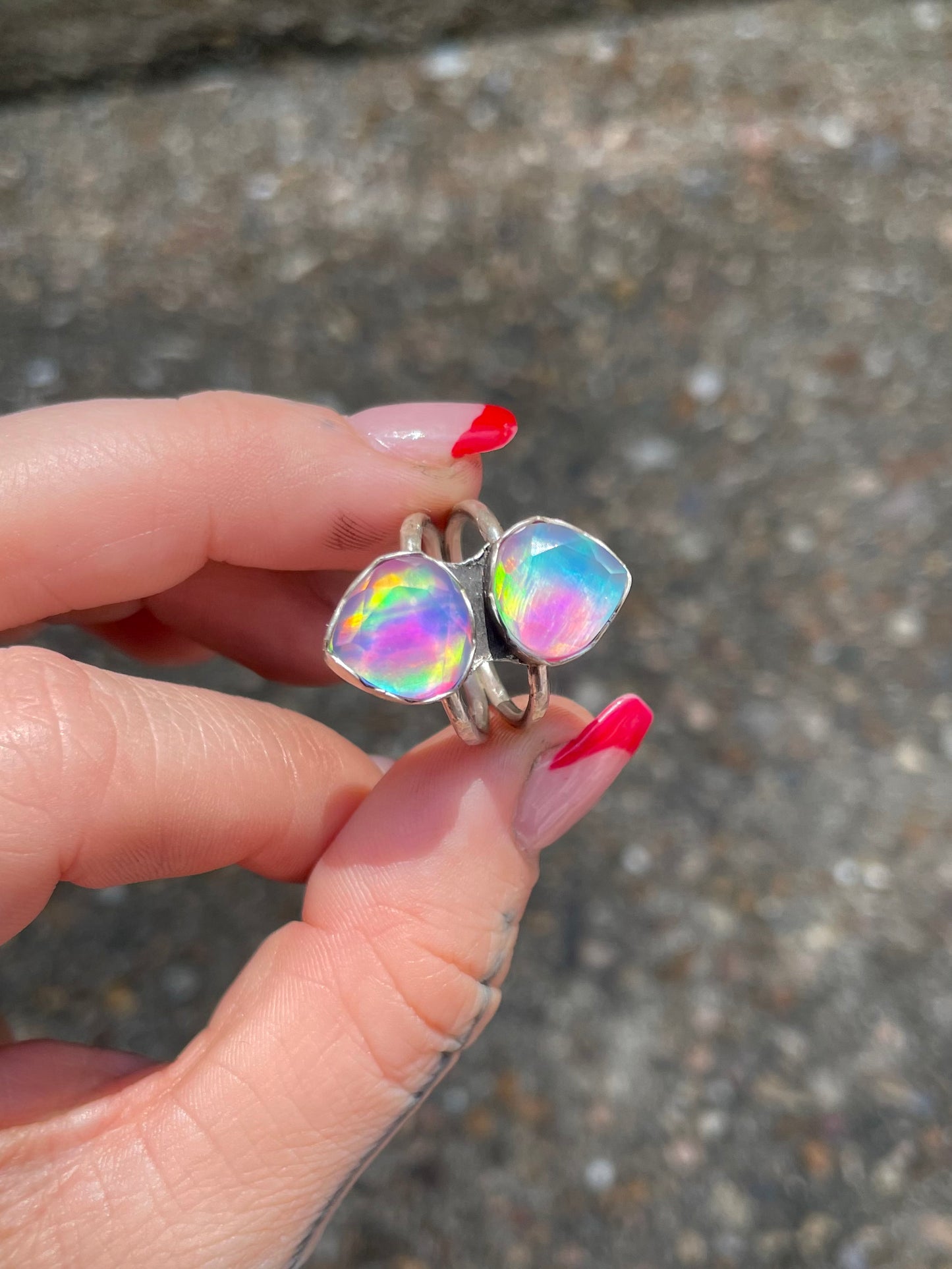 Double aura Opal ring sz 6