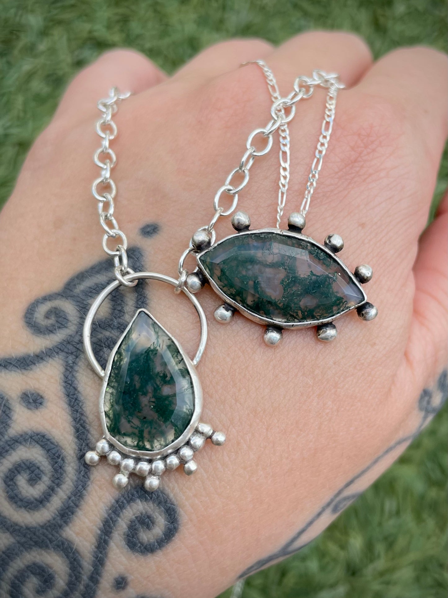 Teardrop moss agate amulet