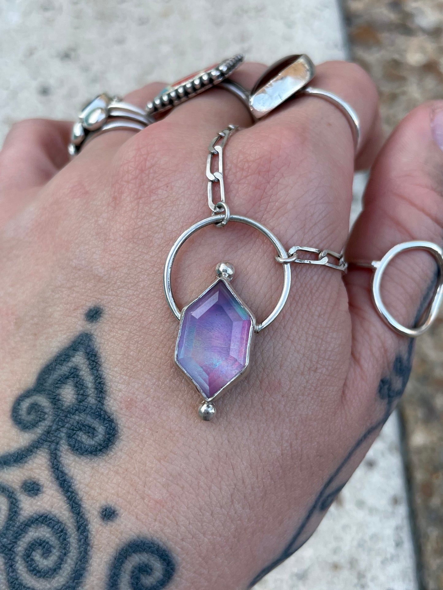 Aura Opal hex necklace