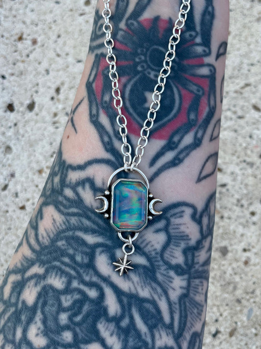 Large aura Opal sky necklace