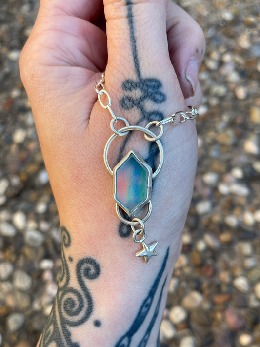 Hexagon cut aura Opal falling star necklace